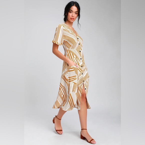 Murni Mustard Yellow Print Button-Up Midi dress - Picture 16 of 16